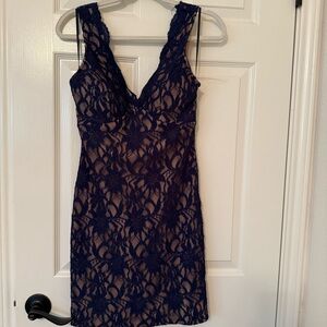 Jodi Kristopher Midnight Blue Lace Gown prom homecoming holiday elegant cruise